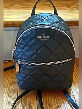 kate spade black quilted leather mini backpack with silver hardware